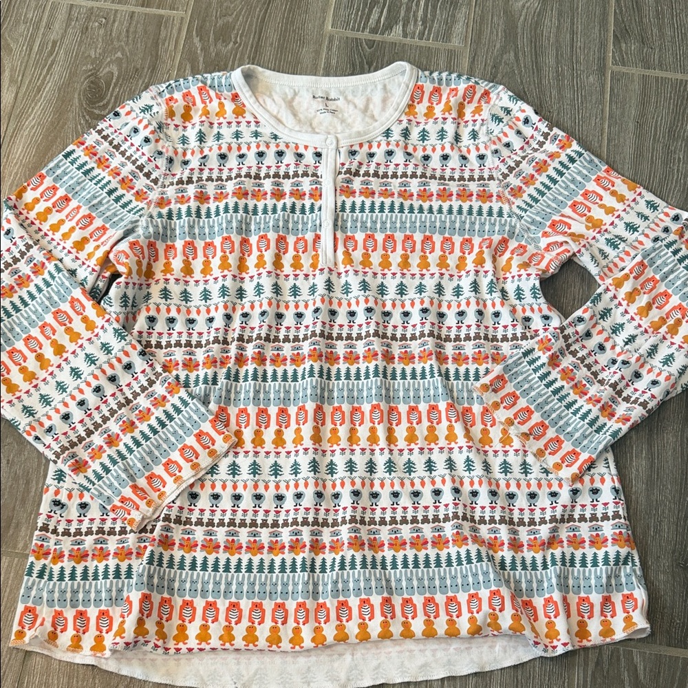 Roller Rabbit soft pima cotton Thanksgiving turkey print henley size Large
